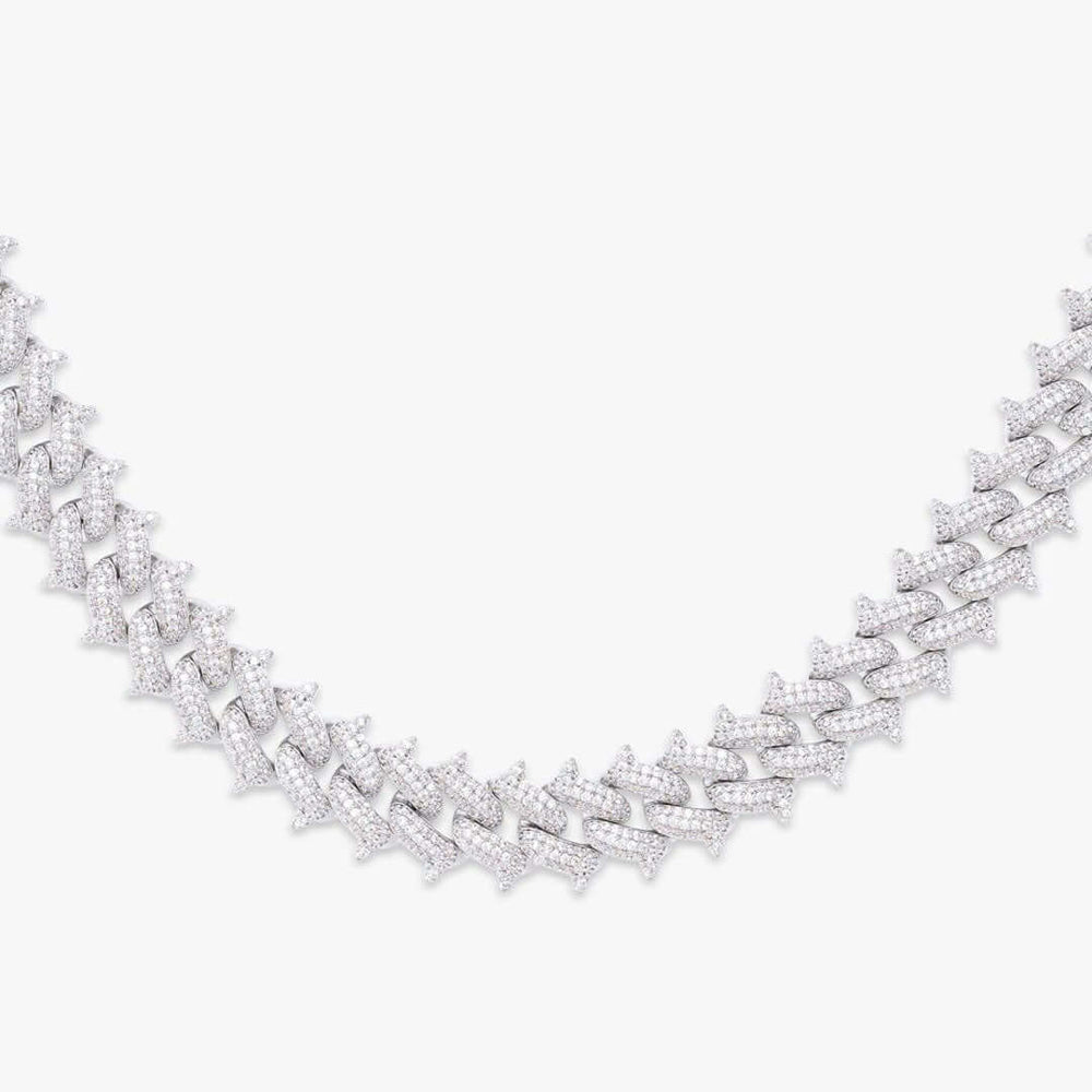 12mm Round Moissanite Cuban Link Chain in 14K White Gold Close Up Front View