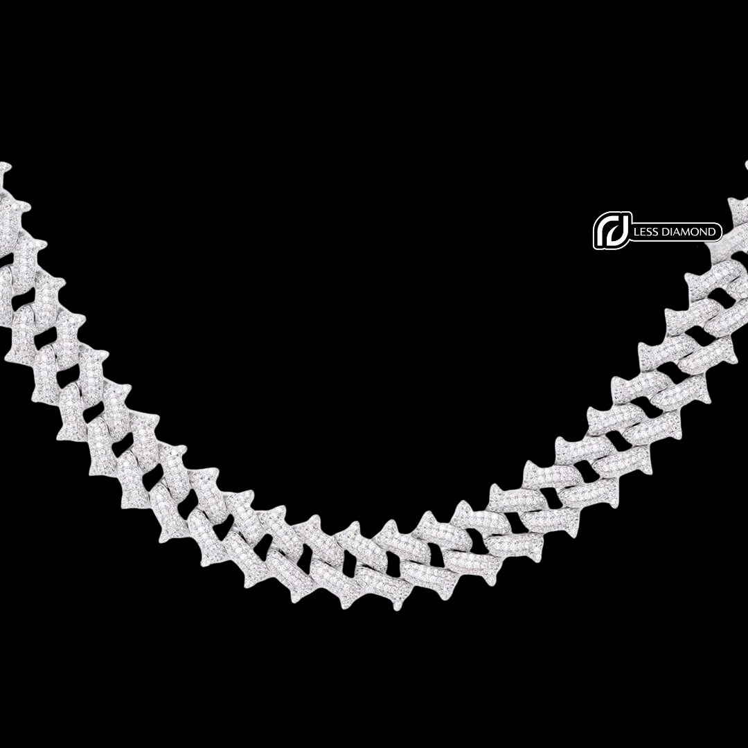 12mm Round Moissanite Cuban Link Chain in 14K White Gold Front View