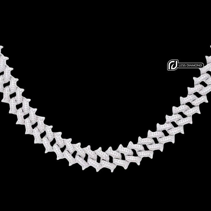 12mm Round Moissanite Cuban Link Chain in 14K White Gold Front View