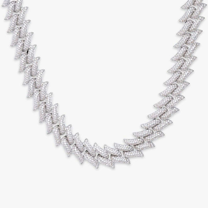 14mm Round Moissanite Cuban Link Chain in 14K White Gold 14mm Round Moissanite Cuban Link Chain in 14K Close Up Front View