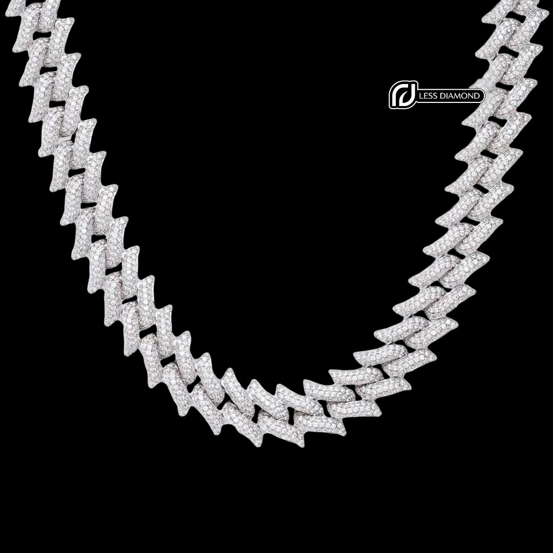 14mm Round Moissanite Cuban Link Chain in 14K White Gold Front View