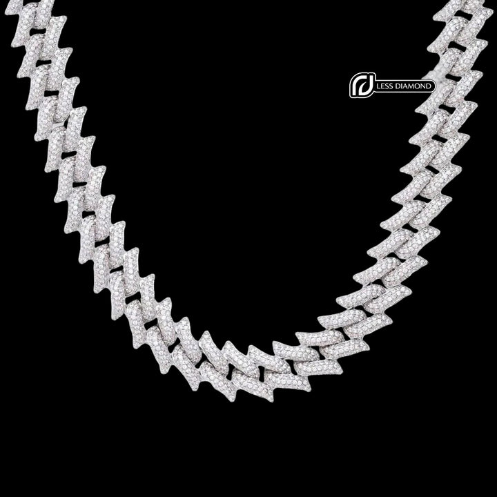 14mm Round Moissanite Cuban Link Chain in 14K White Gold Front View