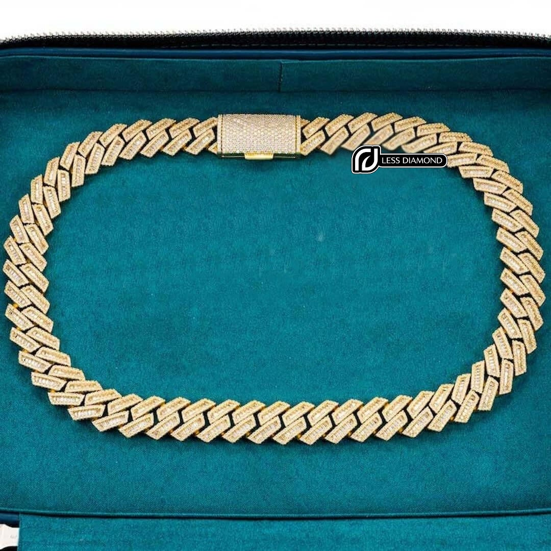 15mm Round Moissanite Cuban Link Chain in 14K Yellow Gold Front View