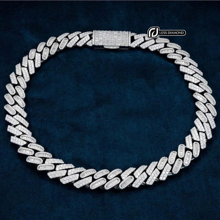18mm Round Moissanite Cuban Link Chain in 14K Gold Front View