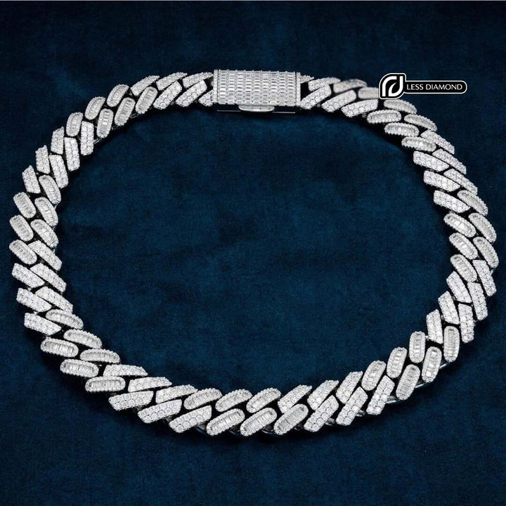 18mm Round Moissanite Cuban Link Chain in 14K White Gold Front View
