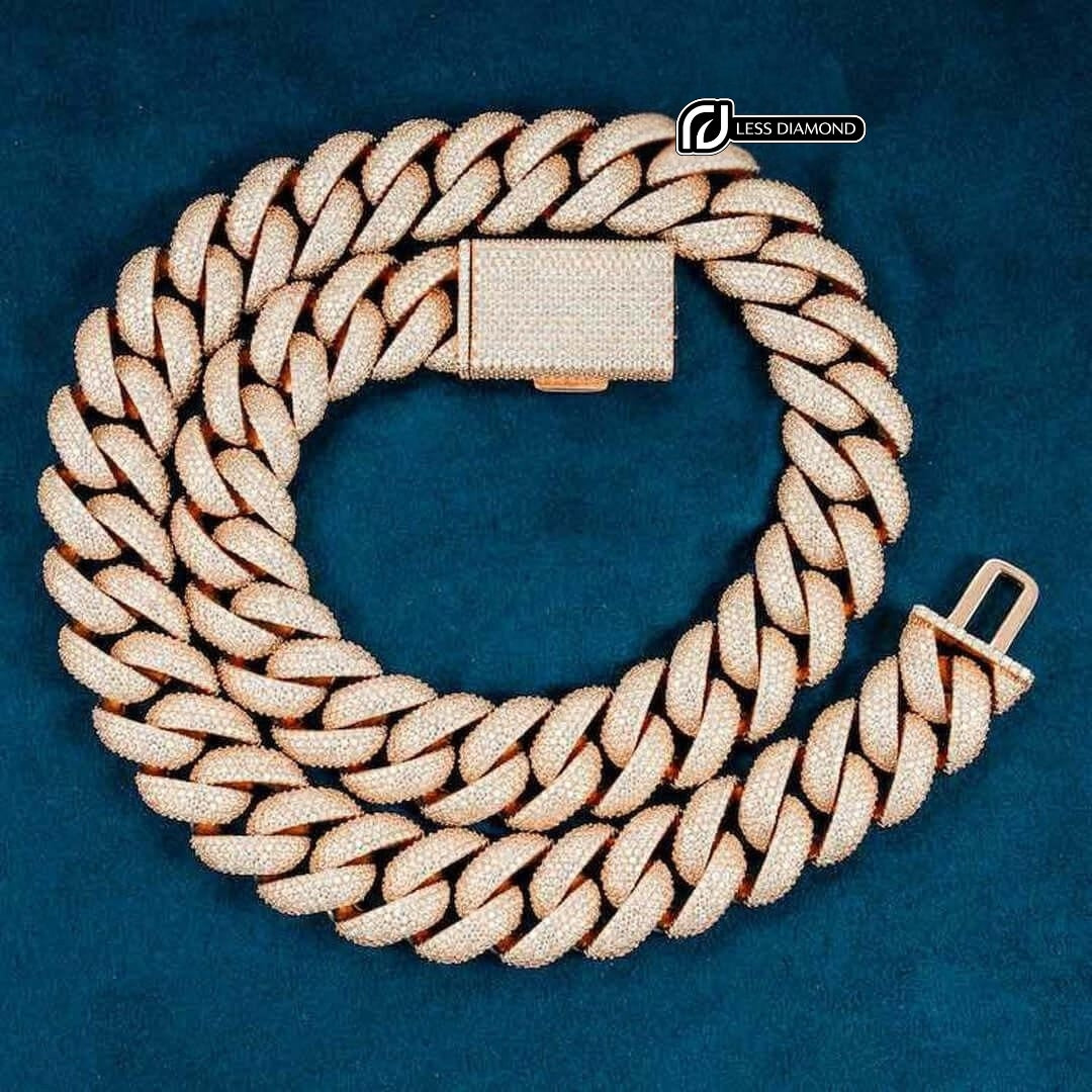 20mm Round Moissanite Cuban Link Chain in 14K Rose Gold Front View