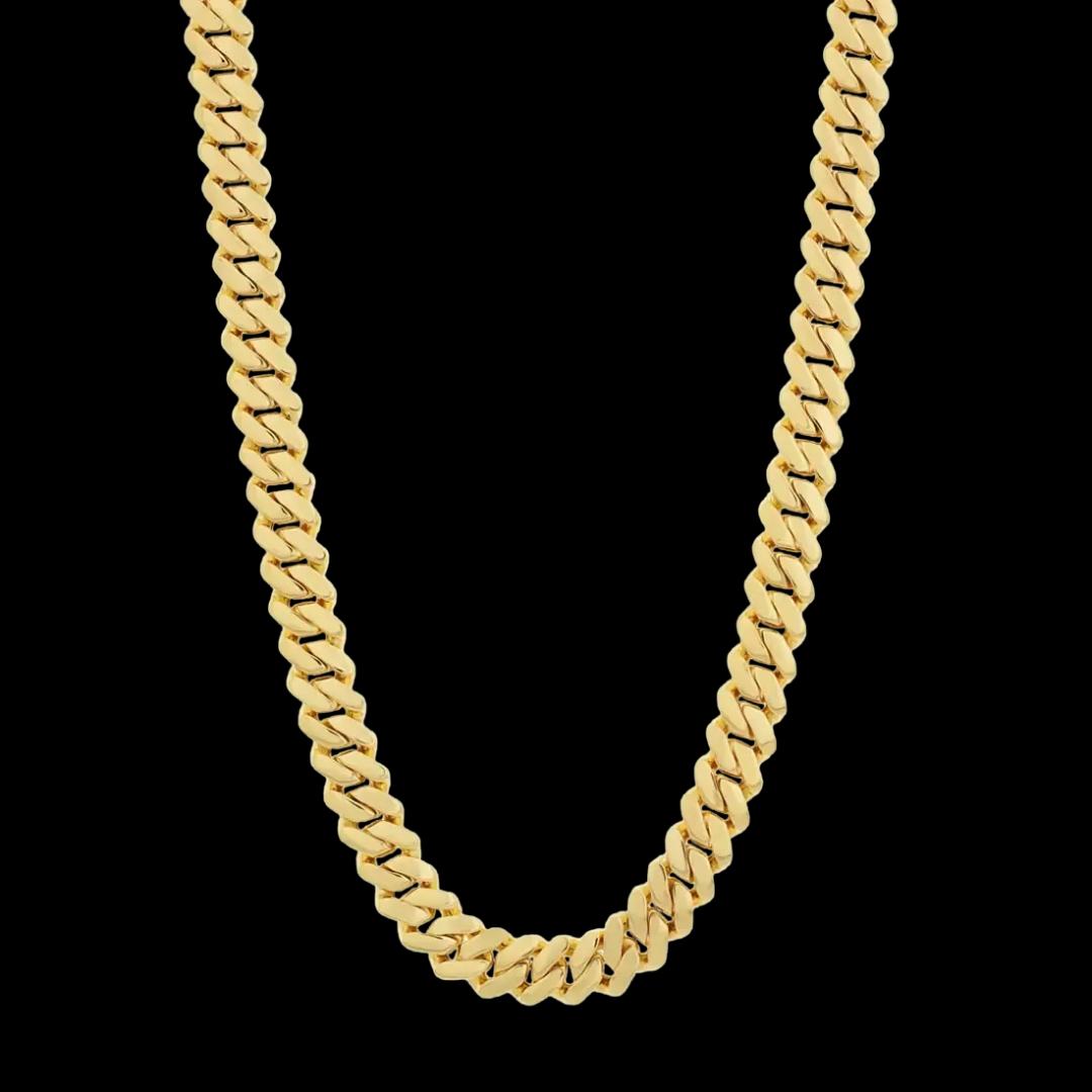 20mm Round Moissanite Cuban Link Chain in 14K Yellow Gold Close Up Front View