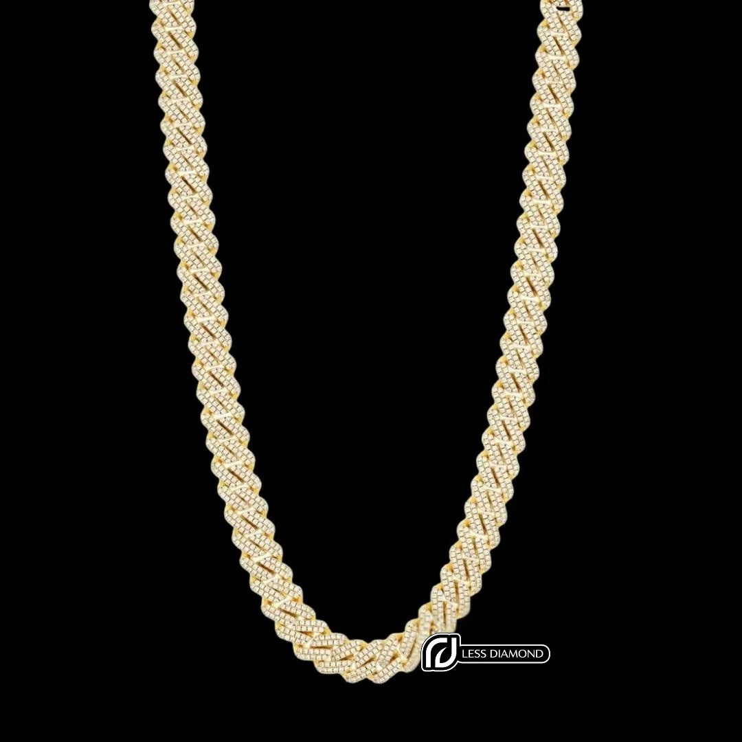 20mm Round Moissanite Cuban Link Chain in 14K Yellow Gold Front View