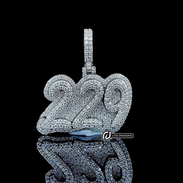 229 Triple Number Moissanite Pendant in 925 Sterling Silver Front View