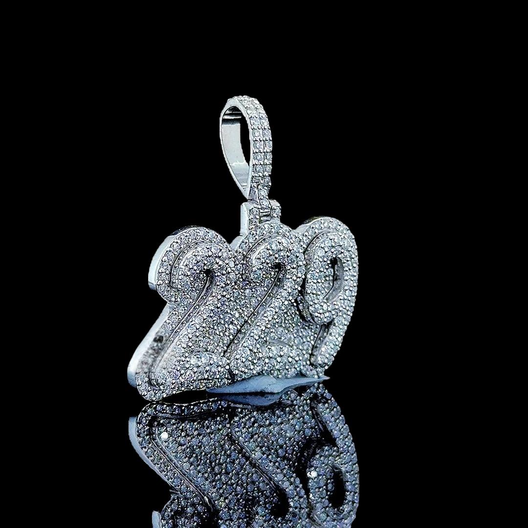 229 Triple Number Moissanite Pendant in 925 Sterling Silver Right Profile View