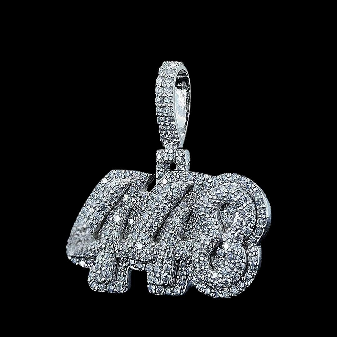448 Iced Number Moissanite Pendant in 925 Sterling Silver Close Up Front View