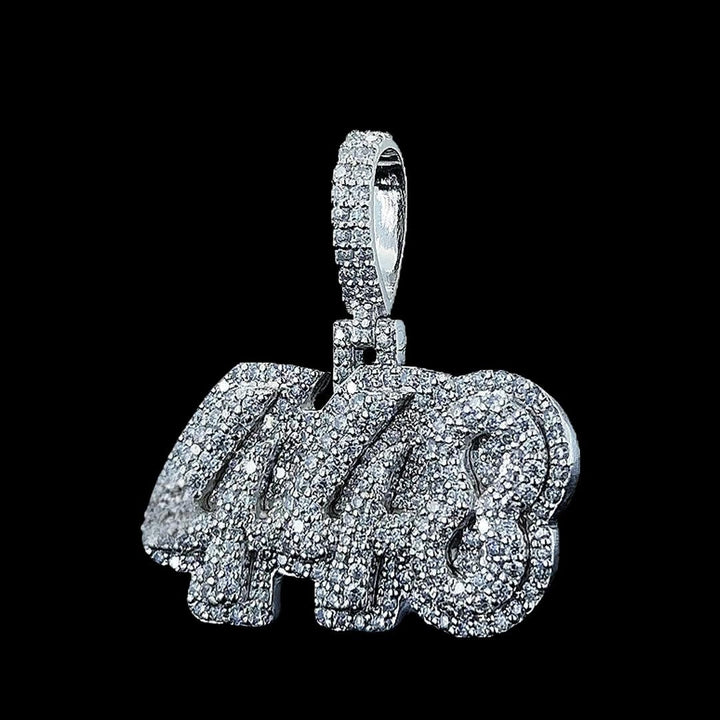 448 Iced Number Moissanite Pendant in 925 Sterling Silver Close Up Front View