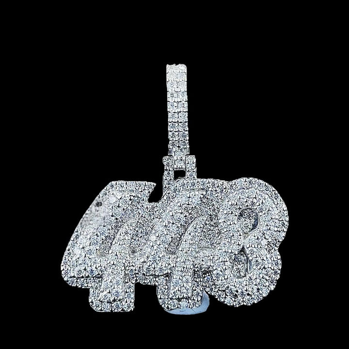 448 Iced Number Moissanite Pendant in 925 Sterling Silver Left Profile View