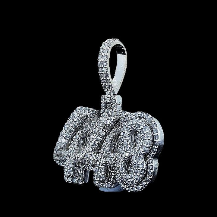 448 Iced Number Moissanite Pendant in 925 Sterling Silver Left Side Cross View