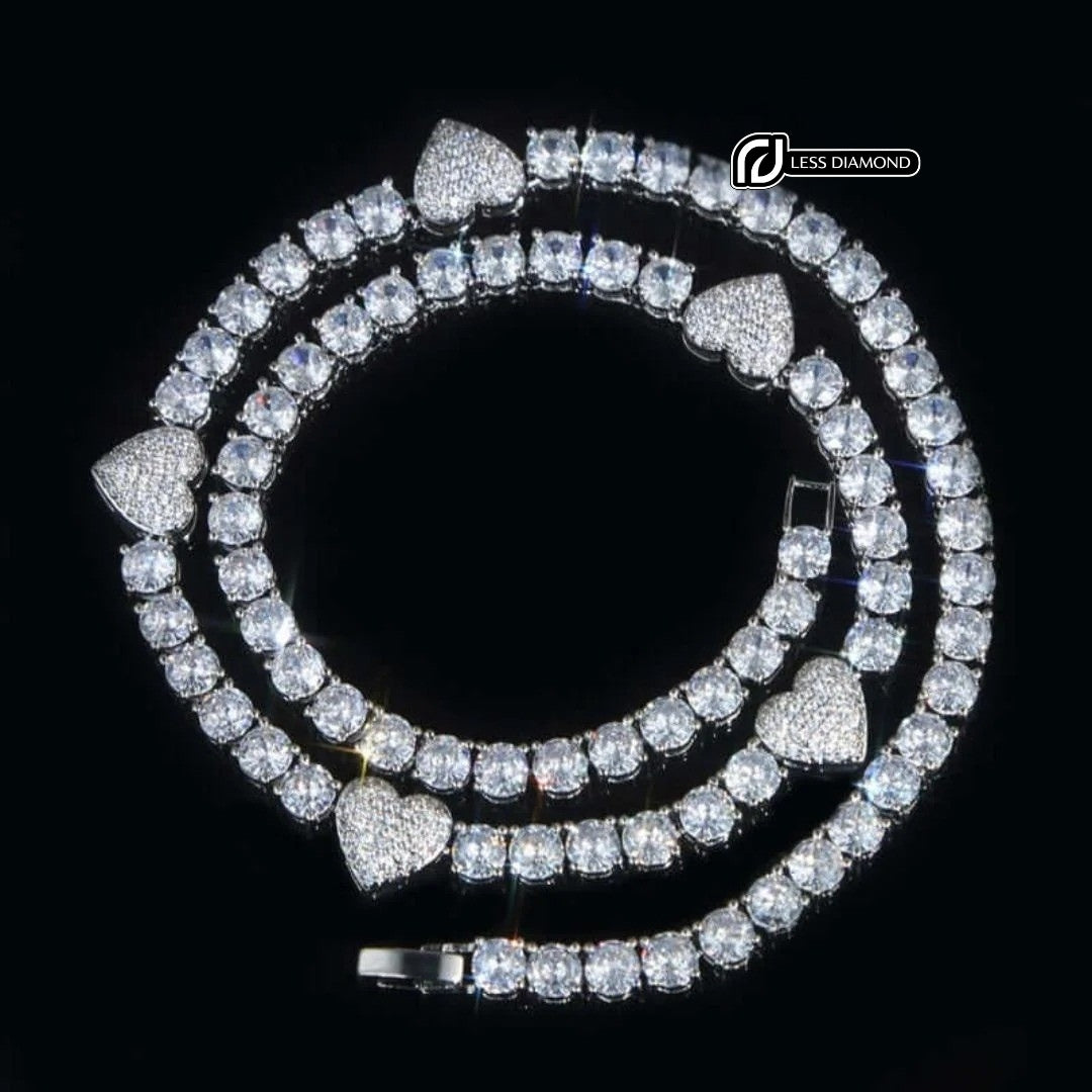 5mm Round Moissanite Tennis Chain Heartora in 14K White Gold Front View