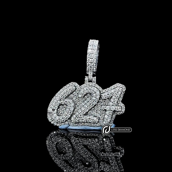 627 Iced Number Moissanite Pendant in 925 Sterling Silver Front View