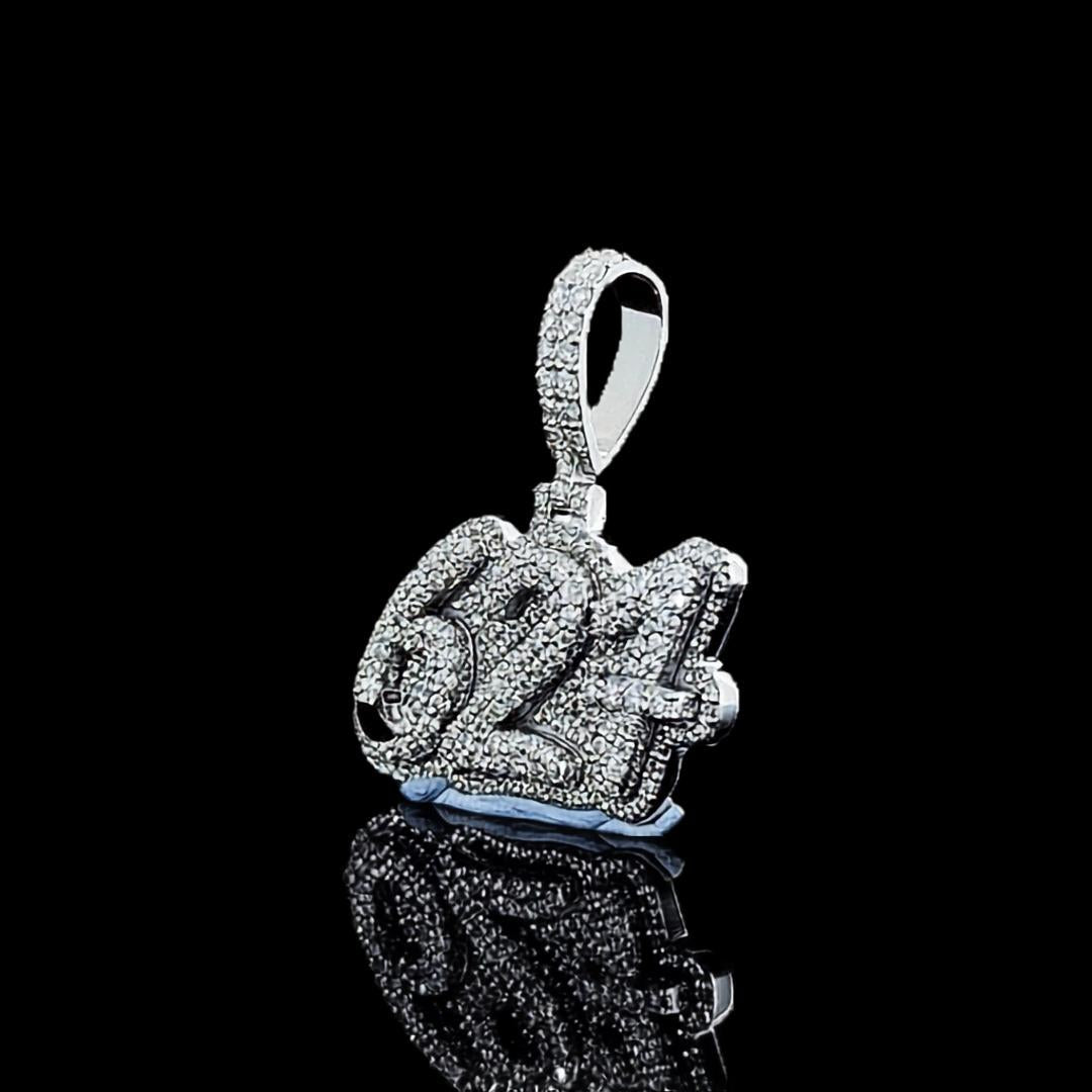 627 Iced Number Moissanite Pendant in 925 Sterling Silver Right Profile View