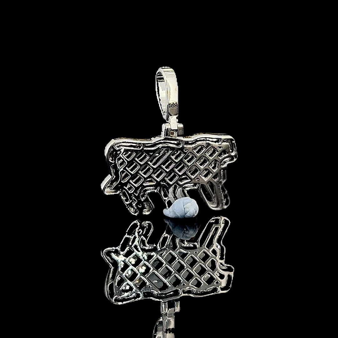 777 Iced Triple Number Moissanite Pendant in 925 Sterling Silver Back Side View