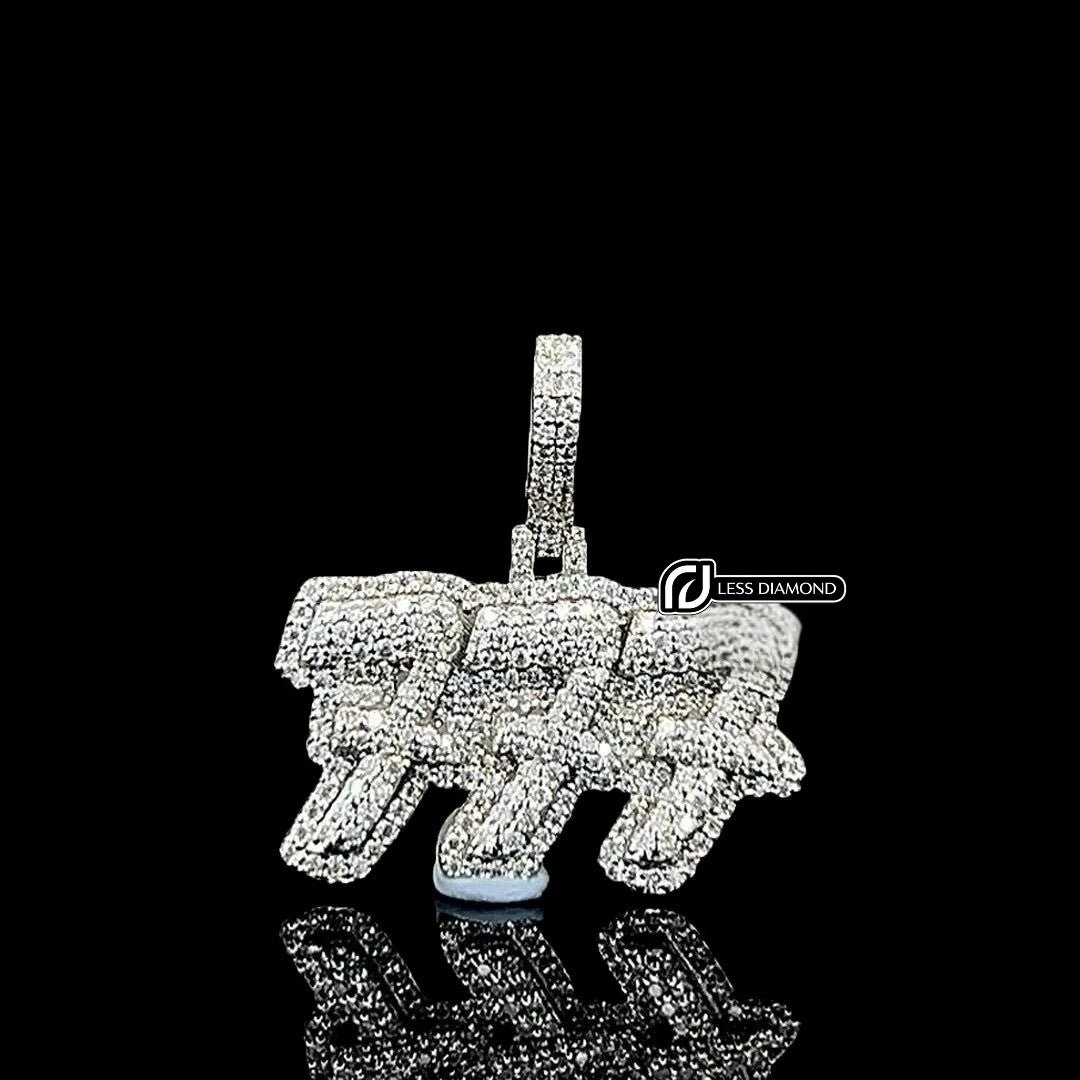 777 Iced Triple Number Moissanite Pendant in 925 Sterling Silver Front View