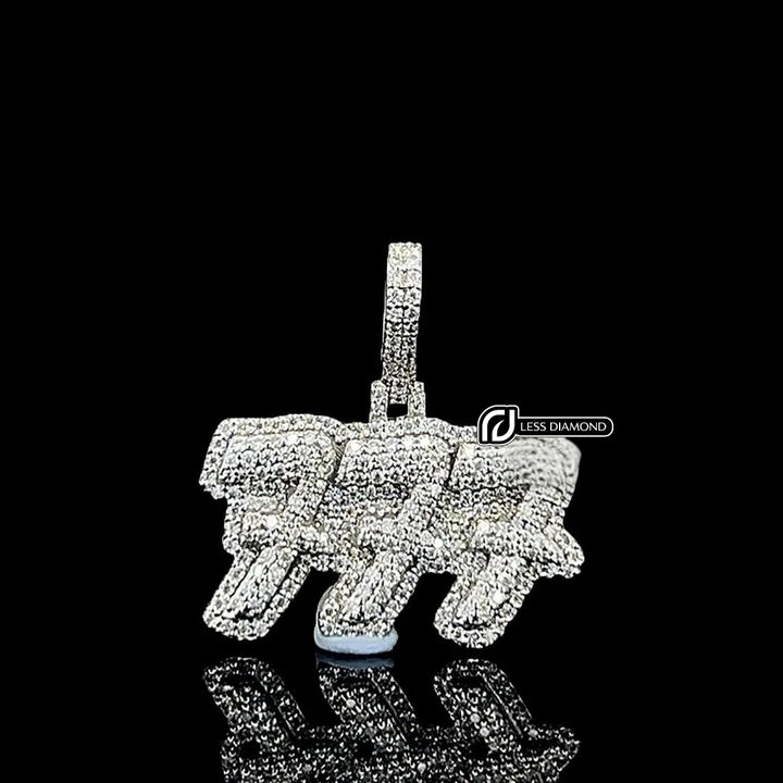 777 Iced Triple Number Moissanite Pendant in 925 Sterling Silver Front View