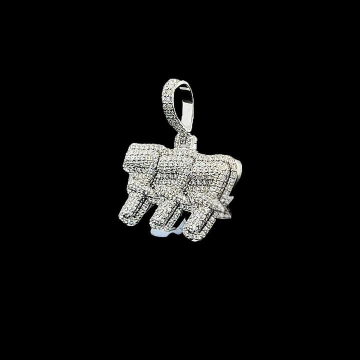 777 Iced Triple Number Moissanite Pendant in 925 Sterling Silver Left Profile View