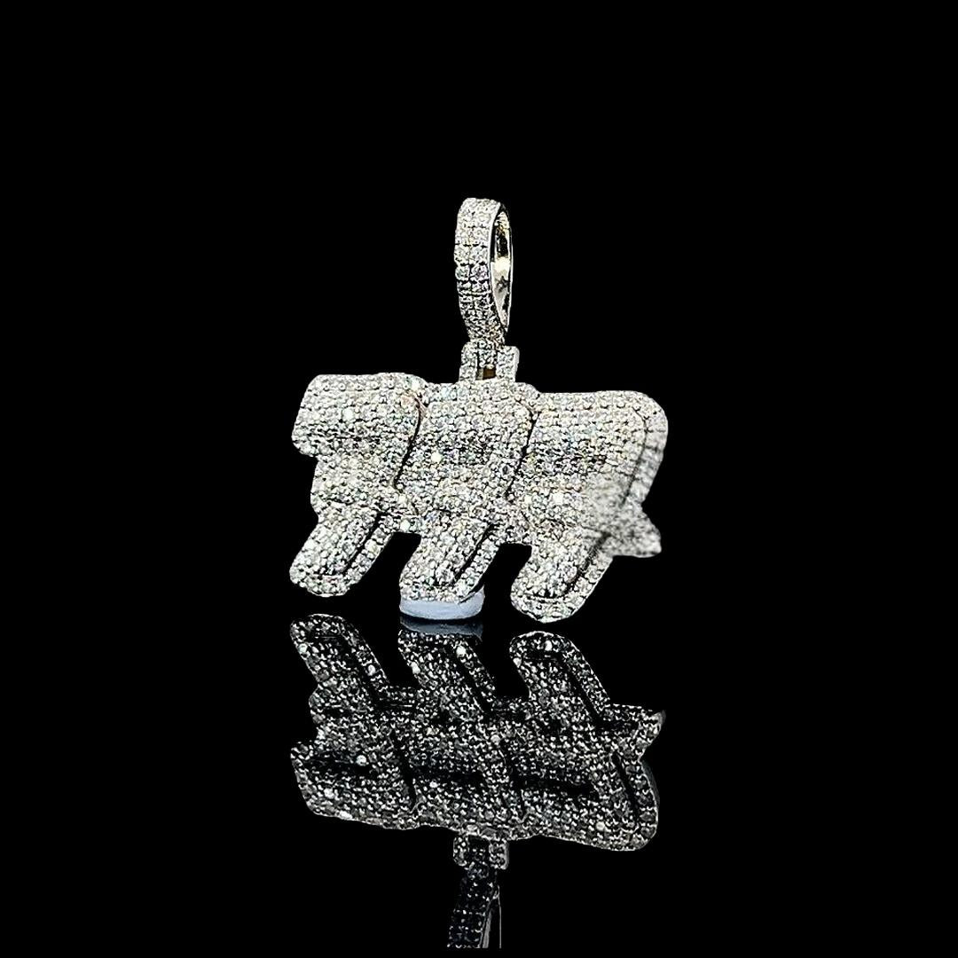 777 Iced Triple Number Moissanite Pendant in 925 Sterling Silver Left Side View