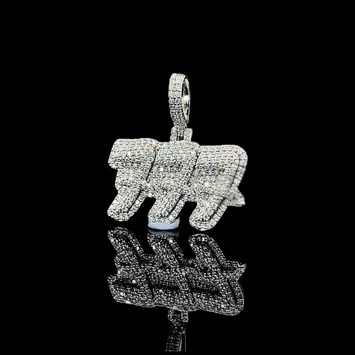 777 Iced Triple Number Moissanite Pendant in 925 Sterling Silver Left Side View
