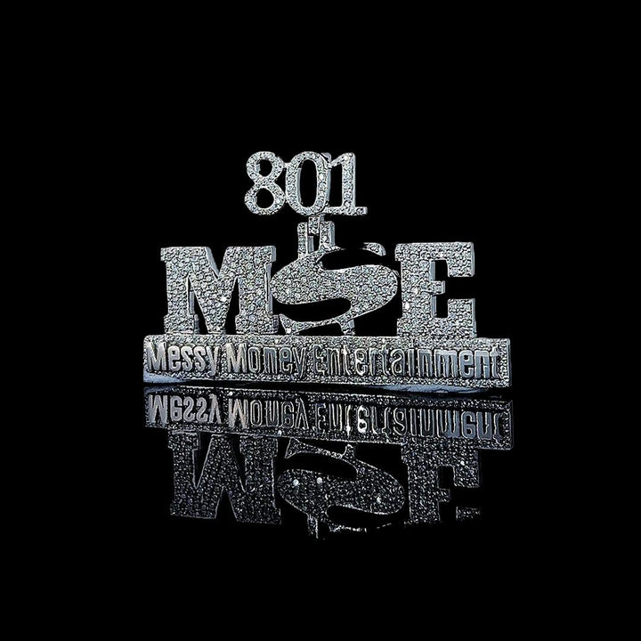 801 MSE Iced Letter Number Moissanite Pendant in 925 Sterling Silver Close Up Front View