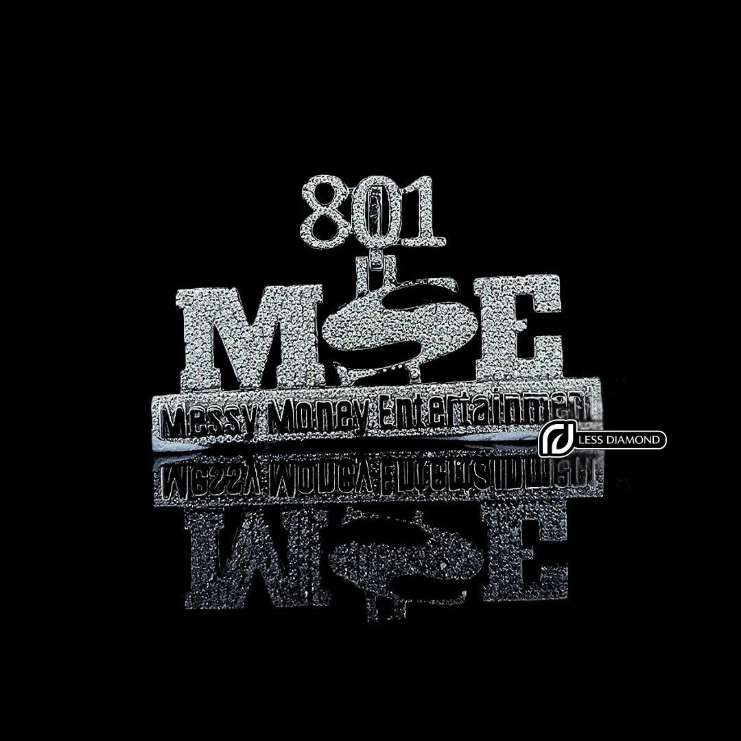 801 MSE Iced Letter Number Moissanite Pendant in 925 Sterling Silver Front View