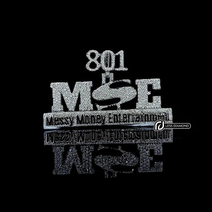 801 MSE Iced Letter Number Moissanite Pendant in 925 Sterling Silver Front View