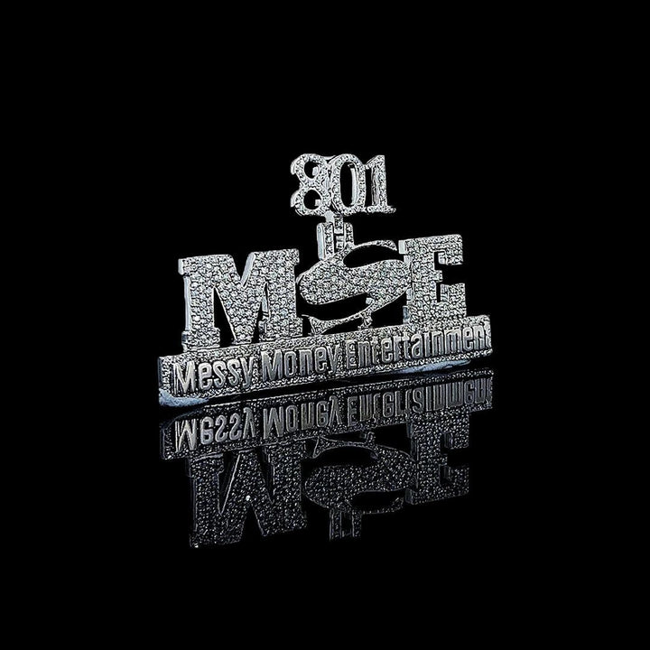 801 MSE Iced Letter Number Moissanite Pendant in 925 Sterling Silver Right Profile View