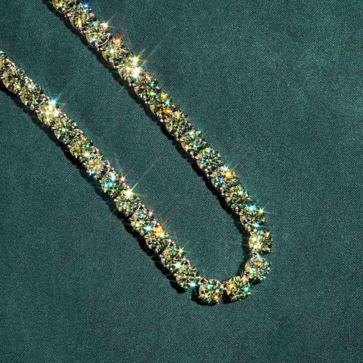 9.1 CT Round Moissanite Tennis Necklace in 14K White Gold Detailed Close Up View