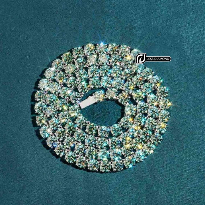9.1 CT Round Moissanite Tennis Necklace in 14K White Gold Front View