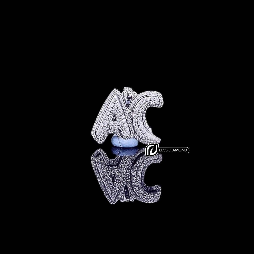 AC Iced Monogram Moissanite Pendant in 925 Sterling Silver Front View