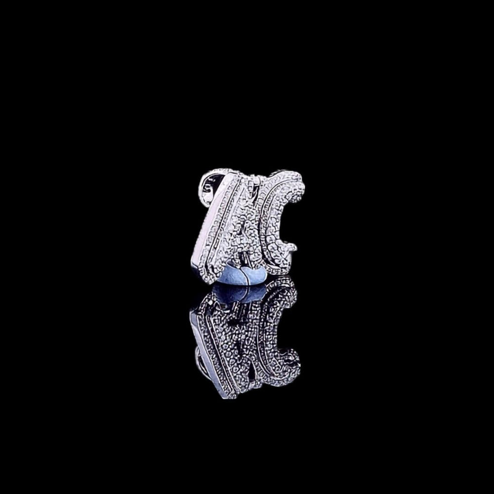 AC Iced Monogram Moissanite Pendant in 925 Sterling Silver Right Profile View