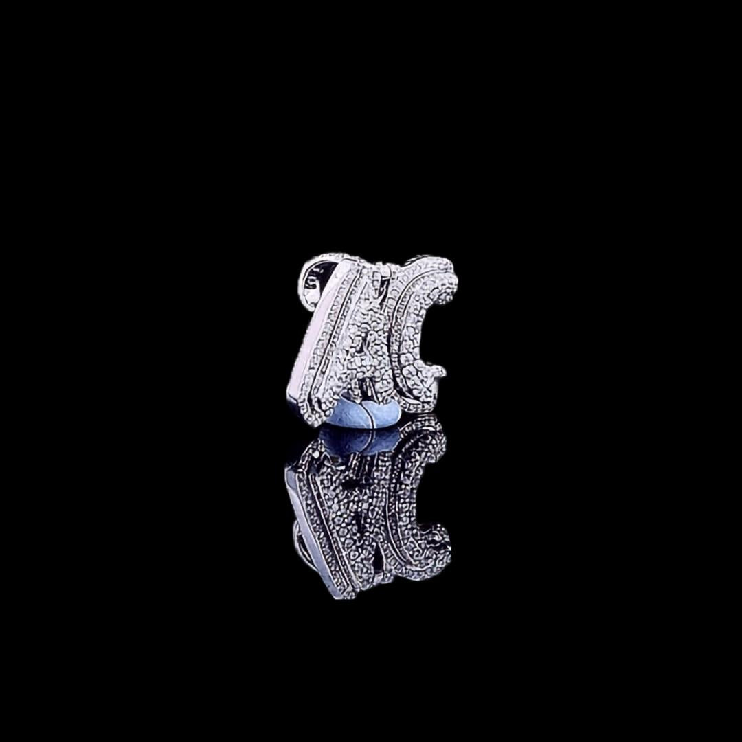 AC Iced Monogram Moissanite Pendant in 925 Sterling Silver Right Profile View