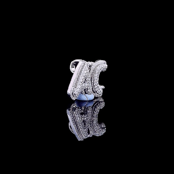 AC Iced Monogram Moissanite Pendant in 925 Sterling Silver Right Profile View