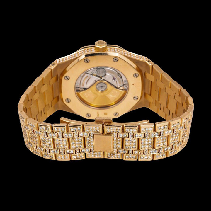 AP Royal Oak Arabic Numerals Dial Diamond Bezel Fully Iced Out Rose Gold Moissanite Watch Caseback View