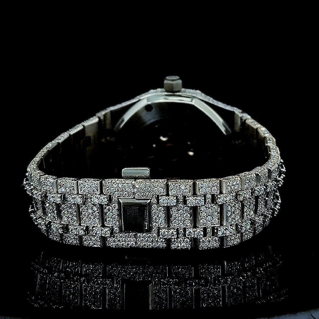 AP Royal Oak Arabic Numerals Dial Fully Iced Out Moissanite Watch Caseback View