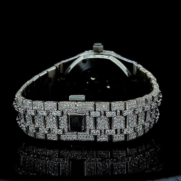 AP Royal Oak Arabic Numerals Dial Fully Iced Out Moissanite Watch Caseback View