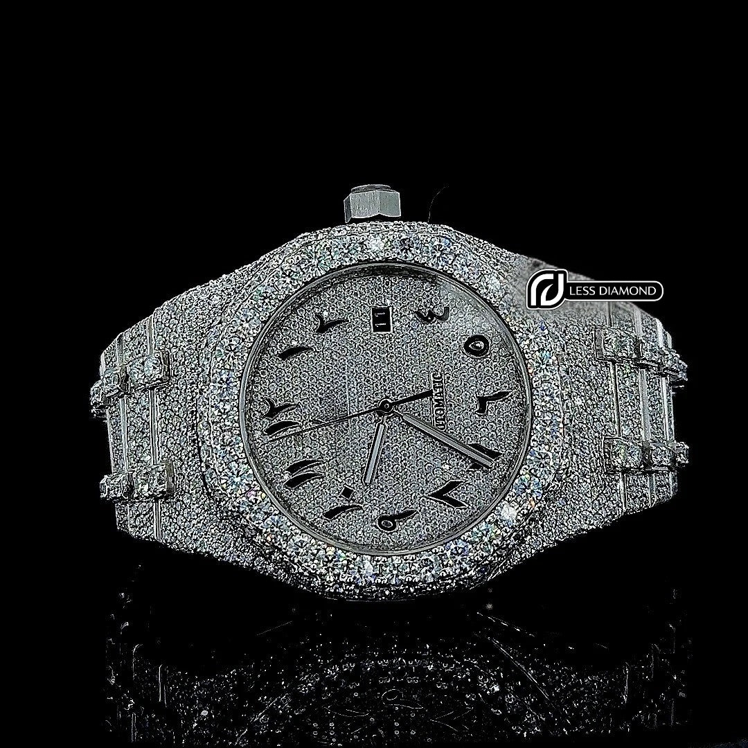 AP Royal Oak Arabic Numerals Dial Fully Iced Out Moissanite Watch Front View