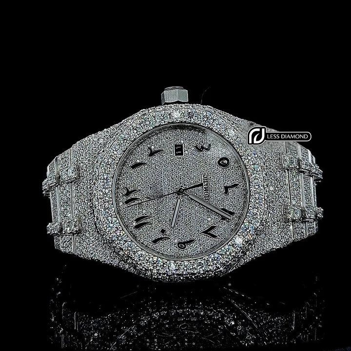 AP Royal Oak Arabic Numerals Dial Fully Iced Out Moissanite Watch Front View
