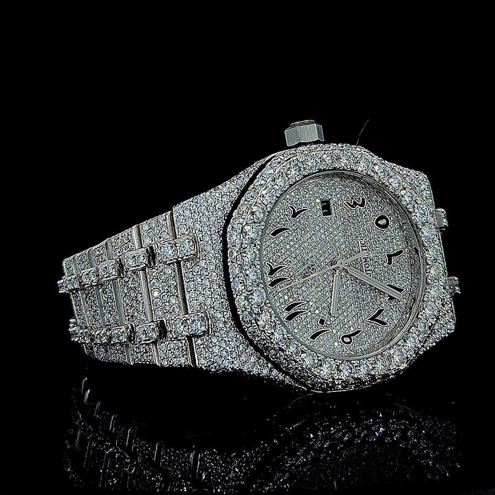 AP Royal Oak Arabic Numerals Dial Fully Iced Out Moissanite Watch Right Profile View