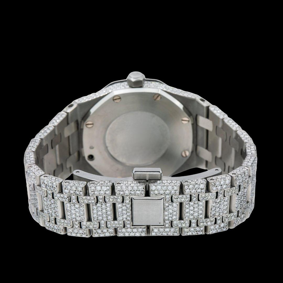 AP Royal Oak Black Stick Markers Diamond Dial Fully Iced Out Moissanite Diamond Watch Caseback View