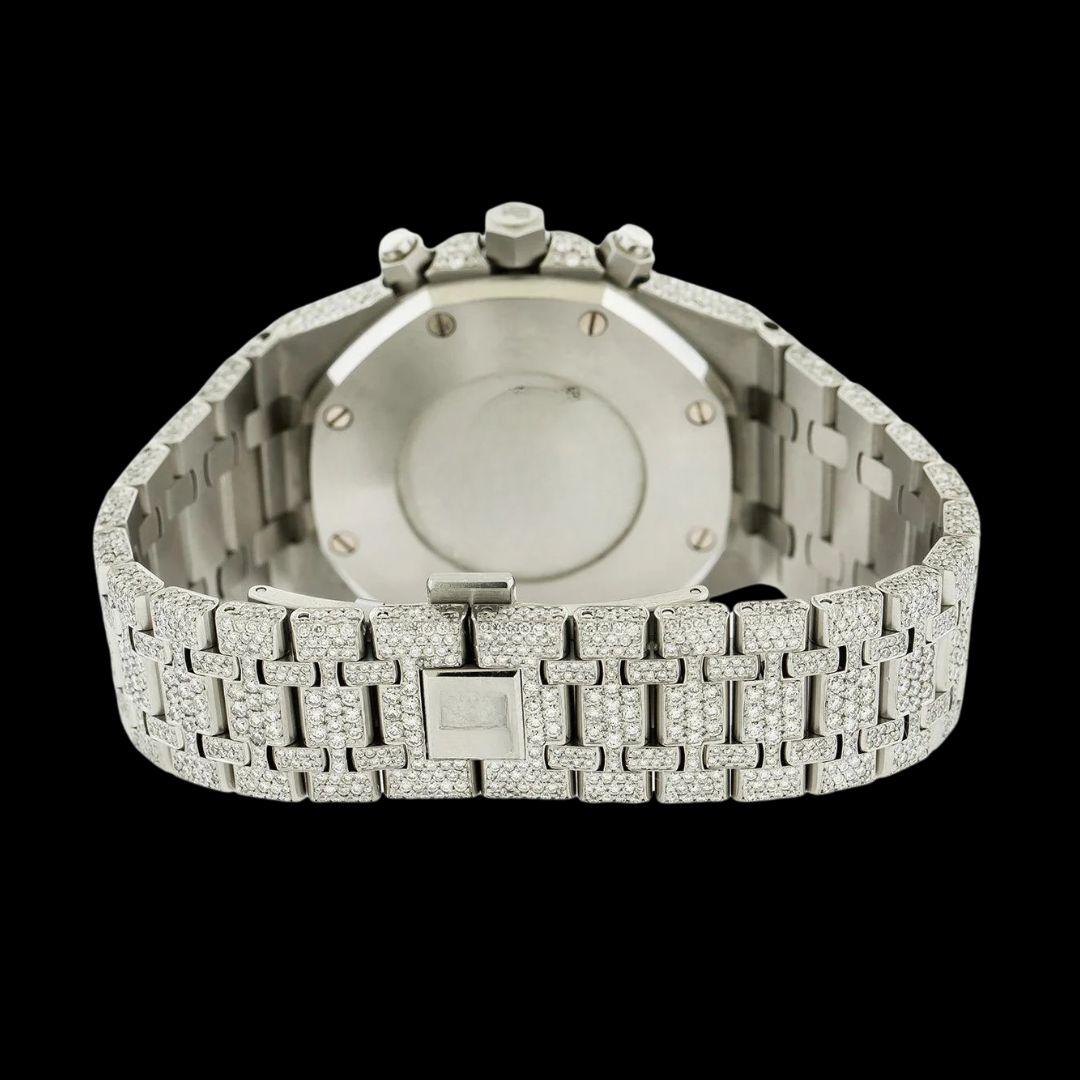 AP Royal Oak Chronograph Black Dial Stick Markets Fully Iced Out Moissanite Watch Caseback View