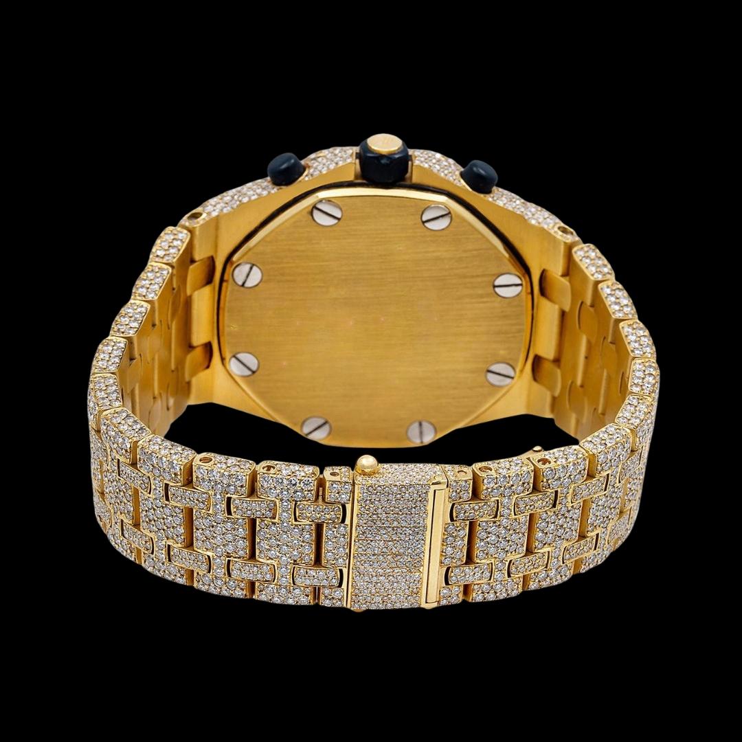 AP Royal Oak Chronograph Dial Black Standard Numerals Fully Iced Out Moissanite Watch Caseback View