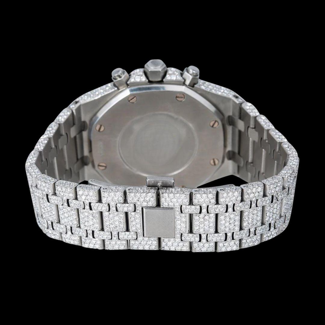 AP Royal Oak Chronograph Dial White Stick Markers Fully Iced Out White Gold Moissanite Watch Caseback View
