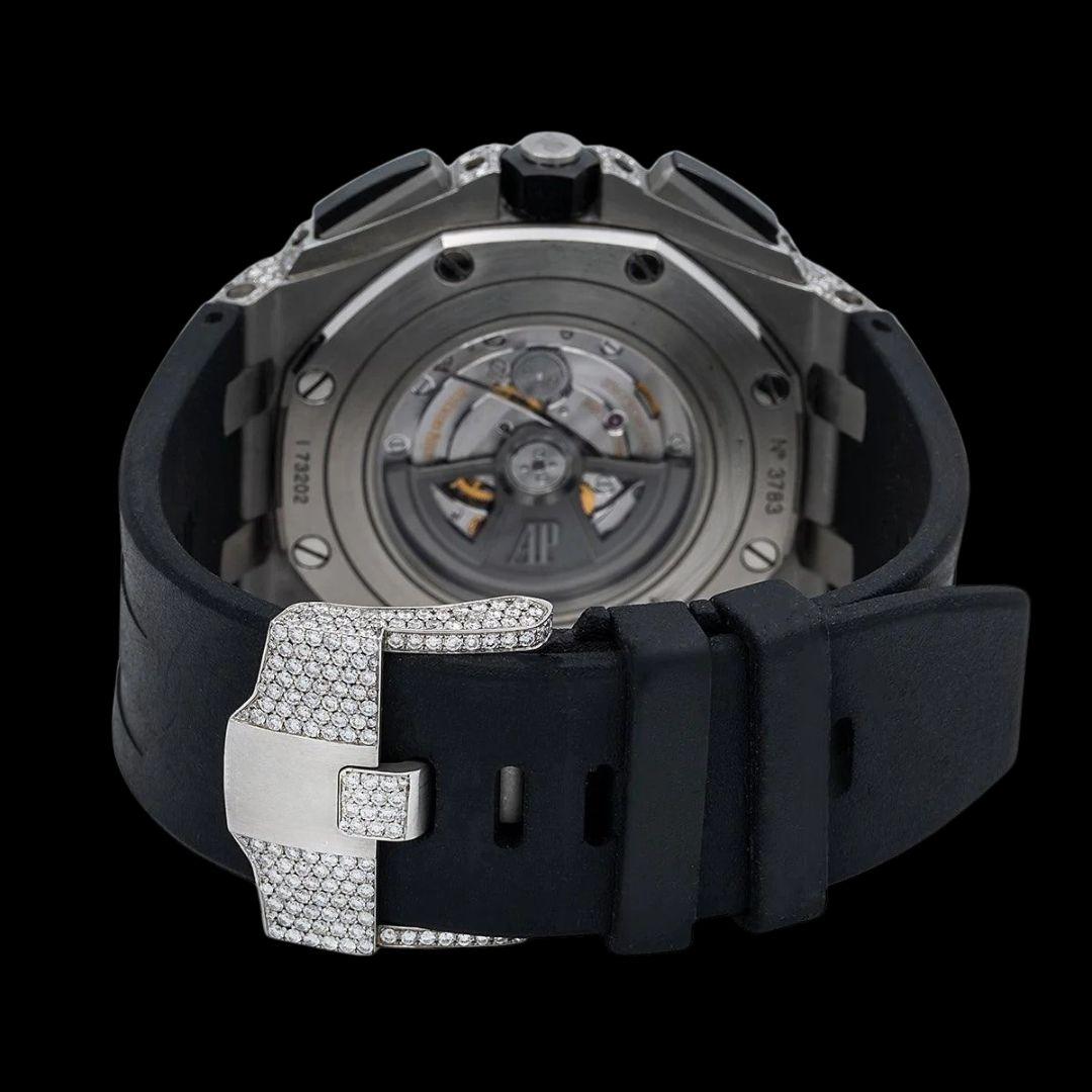 AP Royal Oak Chronograph Diamond Dial Semi Iced Out Black Rubber Strap Moissanite Watch Caseback View