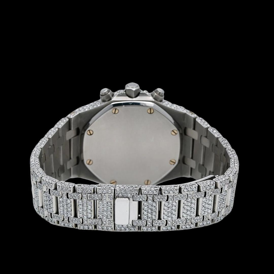 AP Royal Oak Diamond Chronograph Dial Stick Markers Fully Iced Out Moissanite Watch Caseback View