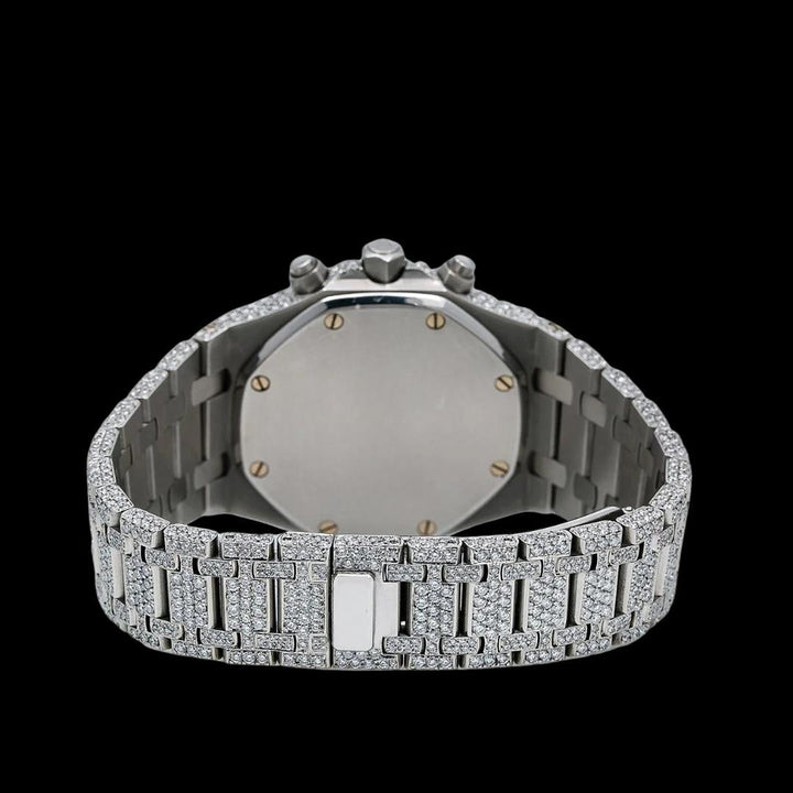 AP Royal Oak Diamond Chronograph Dial Stick Markers Fully Iced Out Moissanite Watch Caseback View